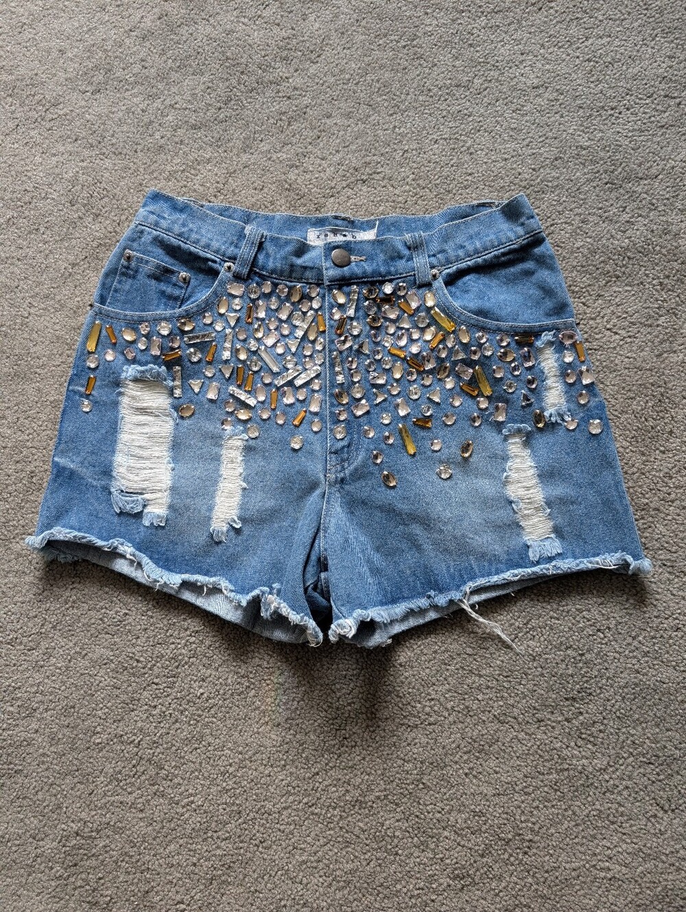 Rehab Women's Blue Distressed Chain Cut Off Denim Shorts Medium